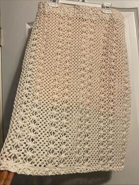 Handmade Crochet Ivory Cream Midi Skirt